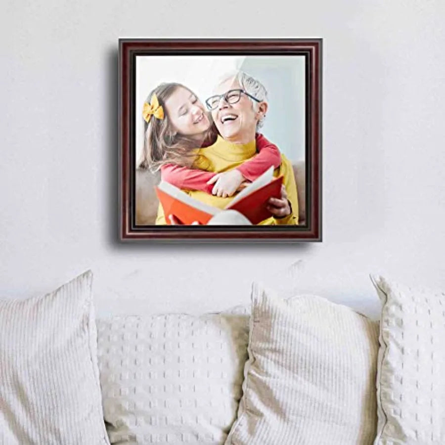 27x27 Inch Solid Wood Picture Frame in Brown Round Mahogany Finish with 1.25 Inch Moulding Width Ideal for Home Decor