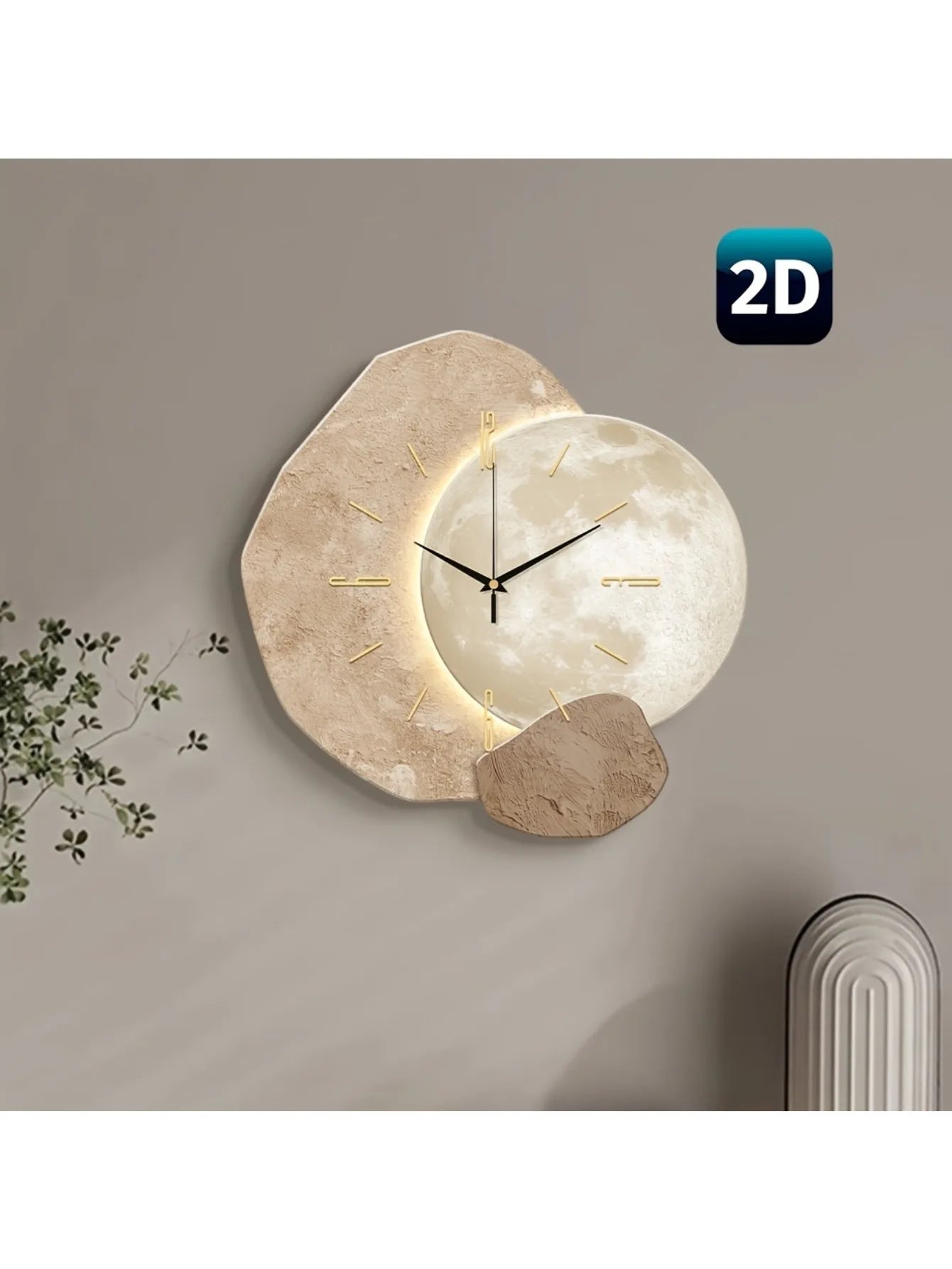 Modern Simple Silent Wall Clock Moon Phase Design - Quiet Quartz Movement Wooden Material Non-Drip Sound Perfect