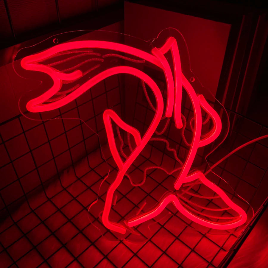 Fish Neon Sign Koi Carp Neon Lights Japanese Fish Led Neon Red Lucky Fish Neon Signs for Wall Decor