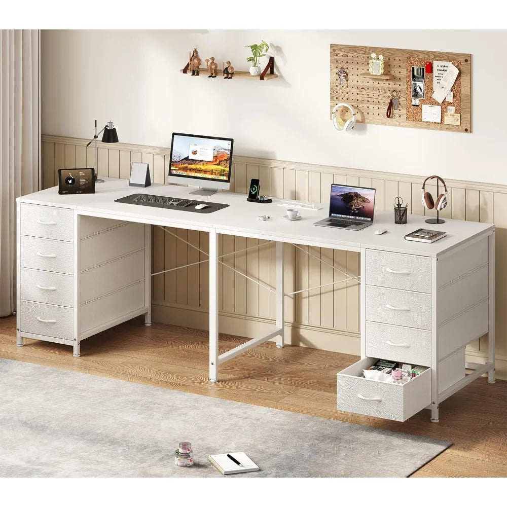 2-person desk with 8 drawers large home office computer desk with power outlet 78 inch long double desk - United States