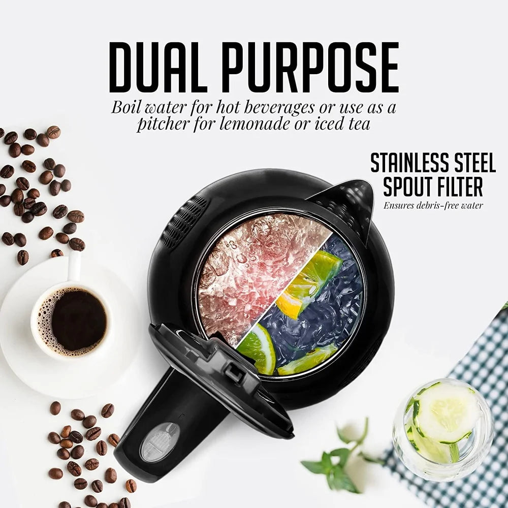 Portable Electric Kettle Stainless Steel Double Wall Insulated 1.7L Instant Hot Water Boiler 1100W Auto Shut Off Fast