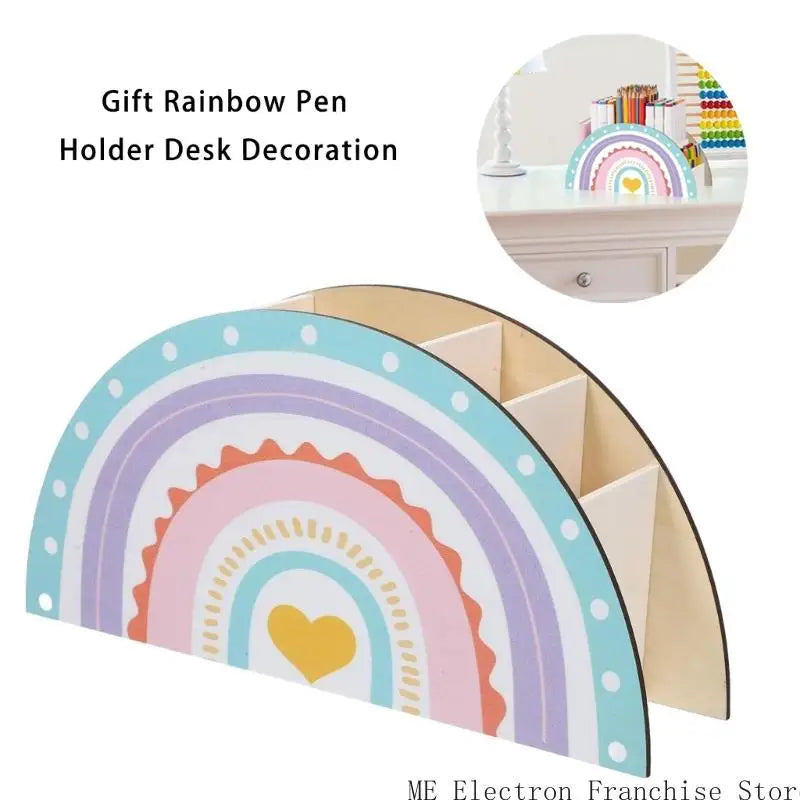 Rainbow Pen Cup Decorative Desktop Pencil Cup 5 Compartment Pen Organizers for Children Student Adult