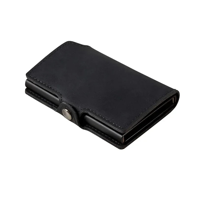 Split Genuine Leather Mens Slim Wallet Pop Up Credit Card Holder with RFID Blocking Money Clip Stylish Front Pocket