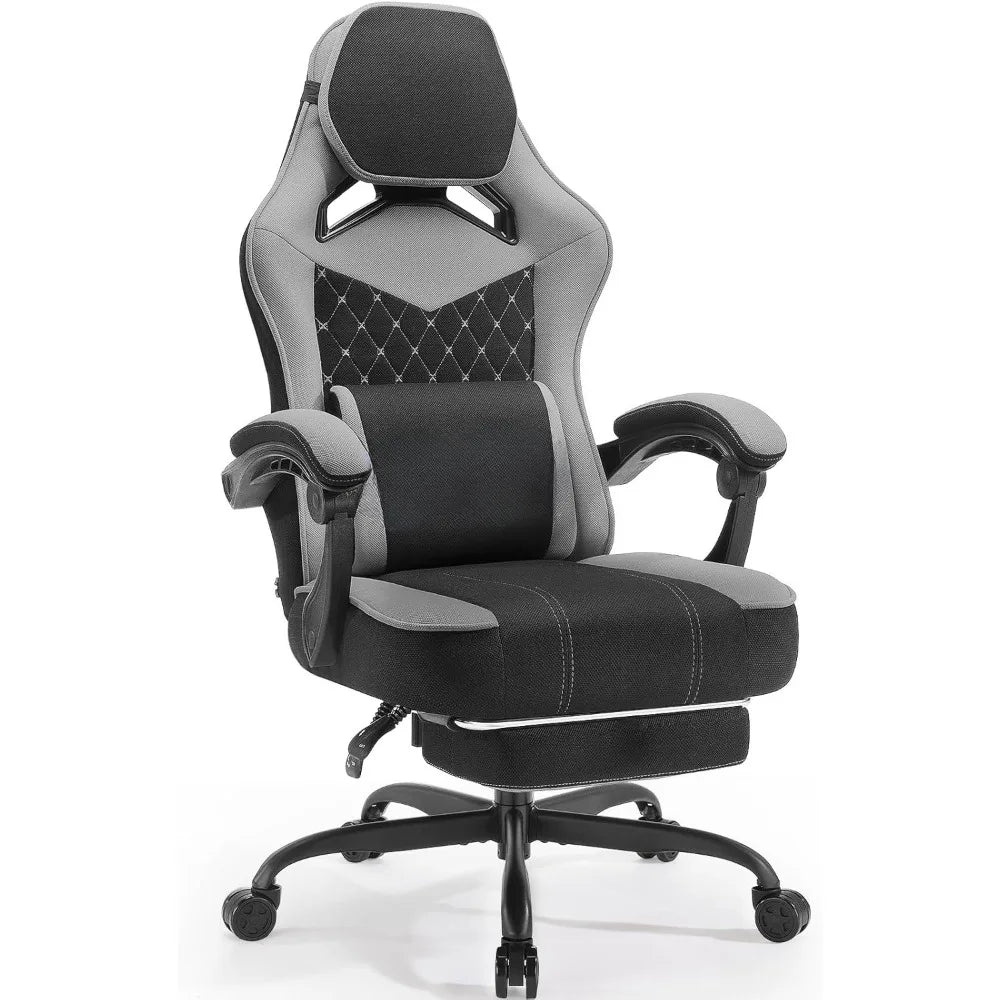 400lbs Breathable Fabric Big and Tall Gaming Chair with Massage and Foot Rest,Gamer Chairs for Adults with Pocket