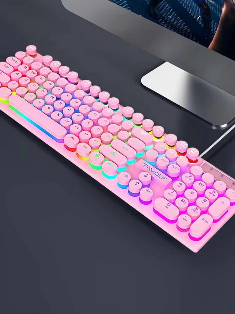 Shadow mechanical feeling keyboard desktop computer laptop esports game illuminated wired keyboard - Pink - Desktop