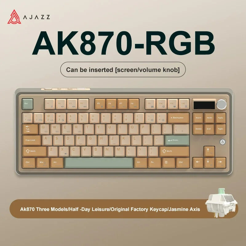 Ajazz Ak870 RGB Gaming Mechanical Keyboard Hot Swap 84 Keys Wireless Bluetooth 2.4G Wired Keyboards TFT FOR Desktop