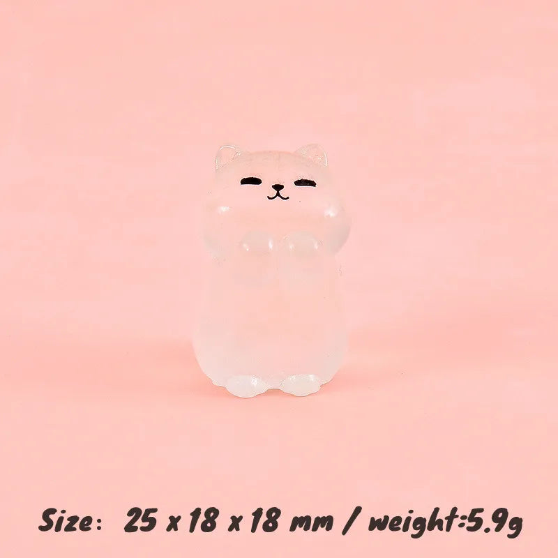 7PCS Mini Lucky Cat Glow At Night Kawaii Home Decor Luminous Cute Cats Miniature Figurine Desk Decoration DIY