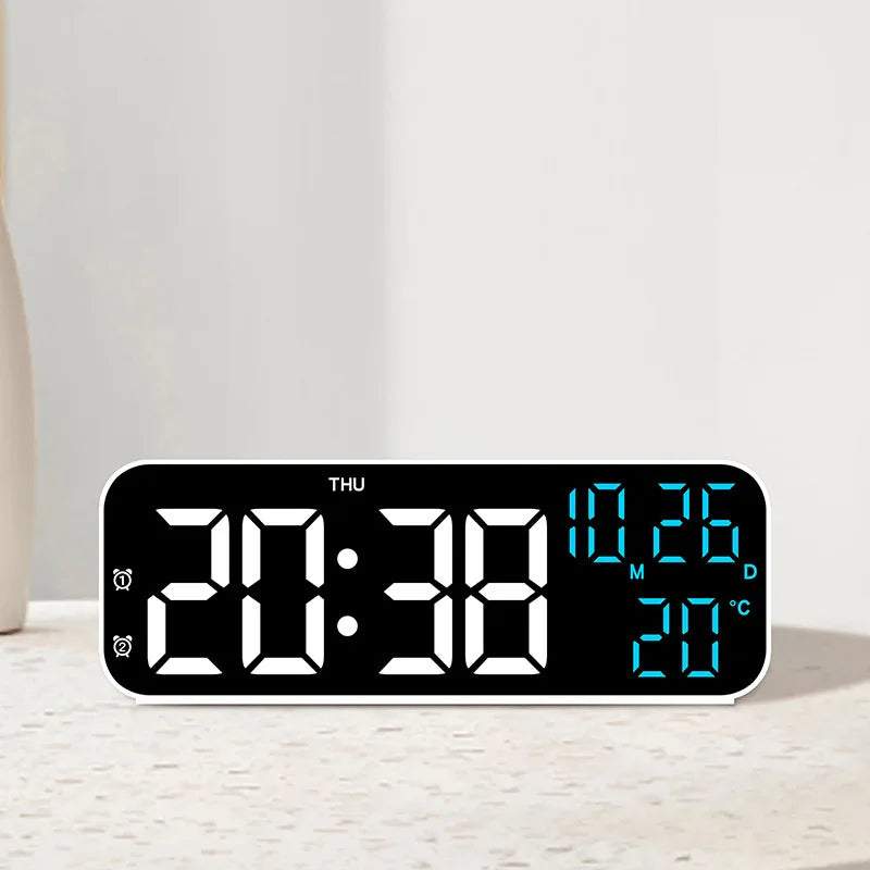 Digital Alarm Clock Temperature and Date Week Display Night Mode Table Clock Voice Control 12/24H Electronic LED Alarm