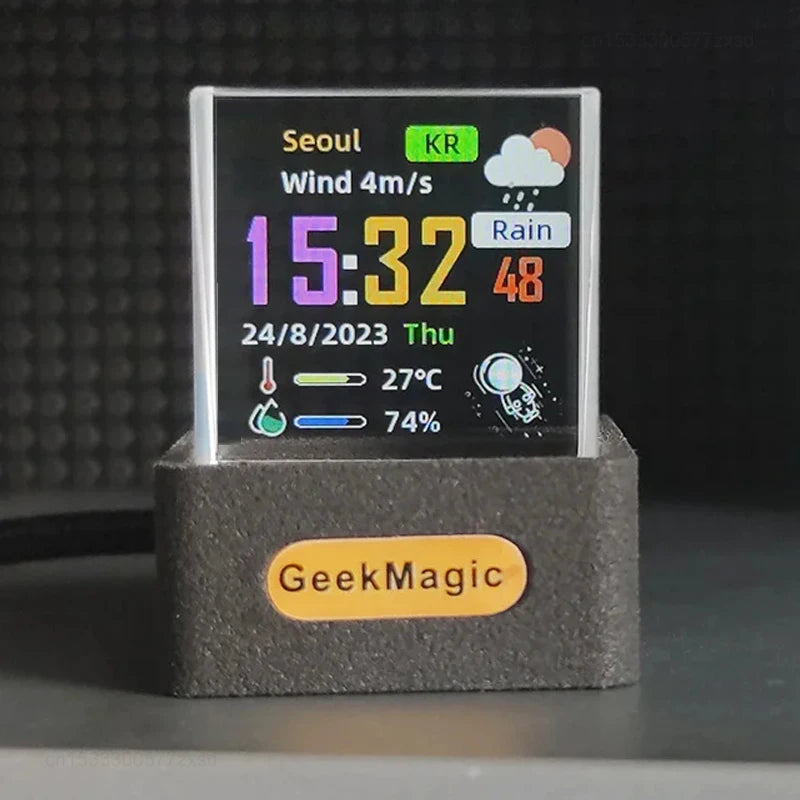 GeekMagic GIFTV Crystal Holographic Desktop Decoration Smart Weather Station Digital Clock with GIF Animations