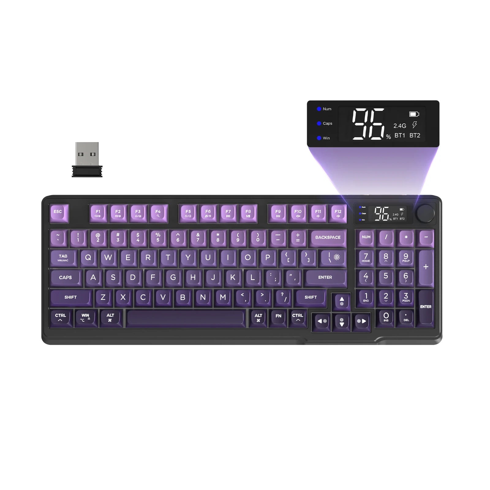 ZIYOU LANG Wireless Gaming Keyboard with Display Screen & Knob Bluetooth/2.4GHz Quiet Membrane Keyboard 3000mAh