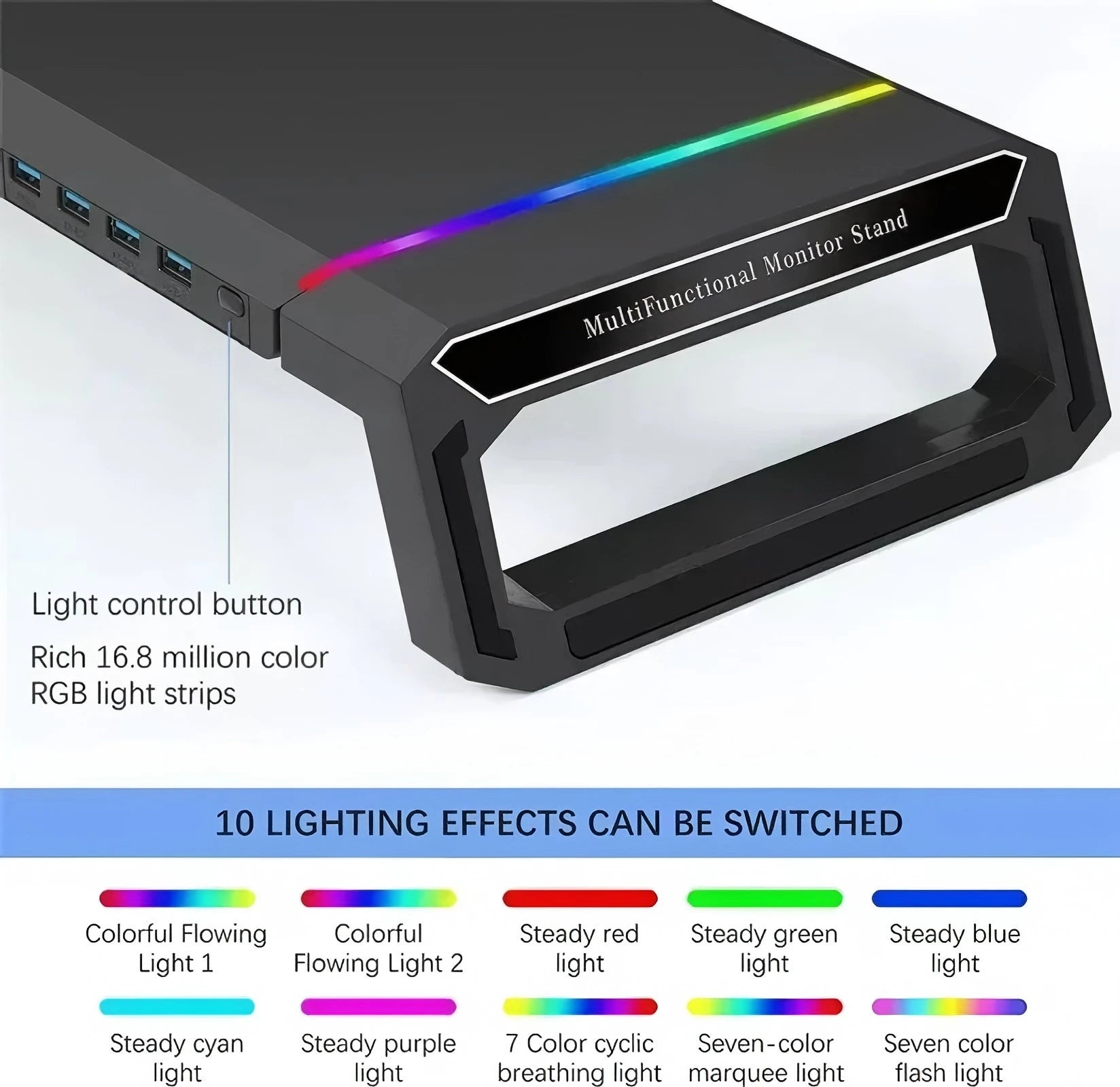 4 USB Ports PC Monitor Stand Screen Holder Keyboard Storage Space Bar Aluminum Laptop Monitor Stand With USB3.0 Fast