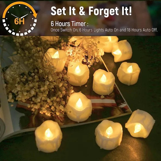 Flameless Flickering LED Tea Lights with Timer 6 Hours On & 18 Hours Off in 24Hours Cycle Automatically LED Votive
