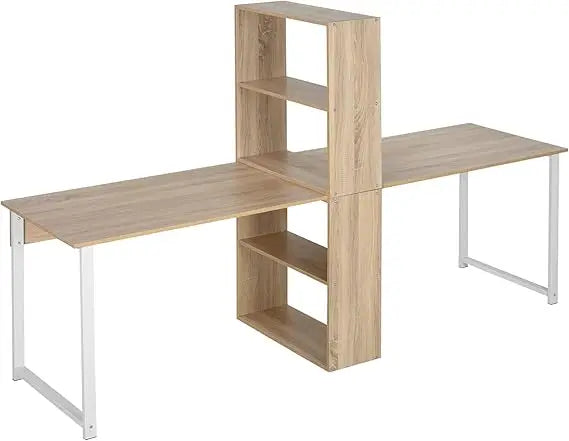 88’’ Extra Long 2-Person Computer Desk with Storage Shelves Combo Double Workstation Storage Study Writing Table