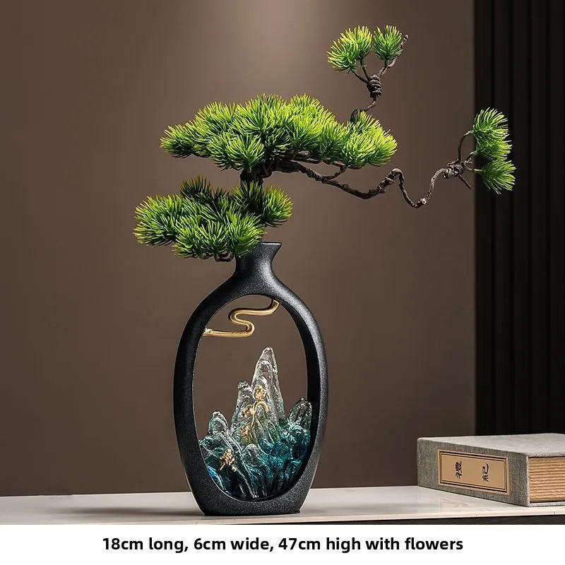 Vintage Fake Mountain Vase Artificial Plant Ornament Living Room TV Cabinet Welcome Pine Decoration Office Gift Home