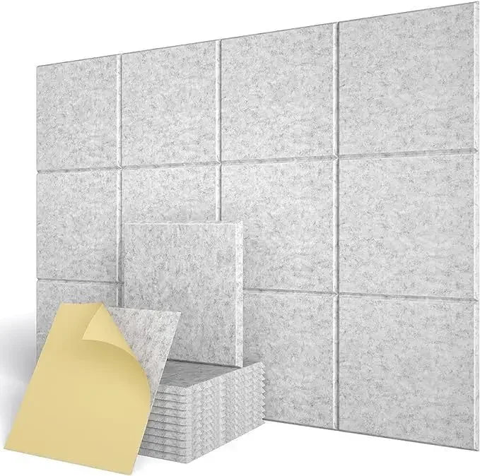 Soundproof Wall Panels 12PCS Polyester Fiber Noise Reduction Home Office Easy Install Acoustic Decor - silver gray