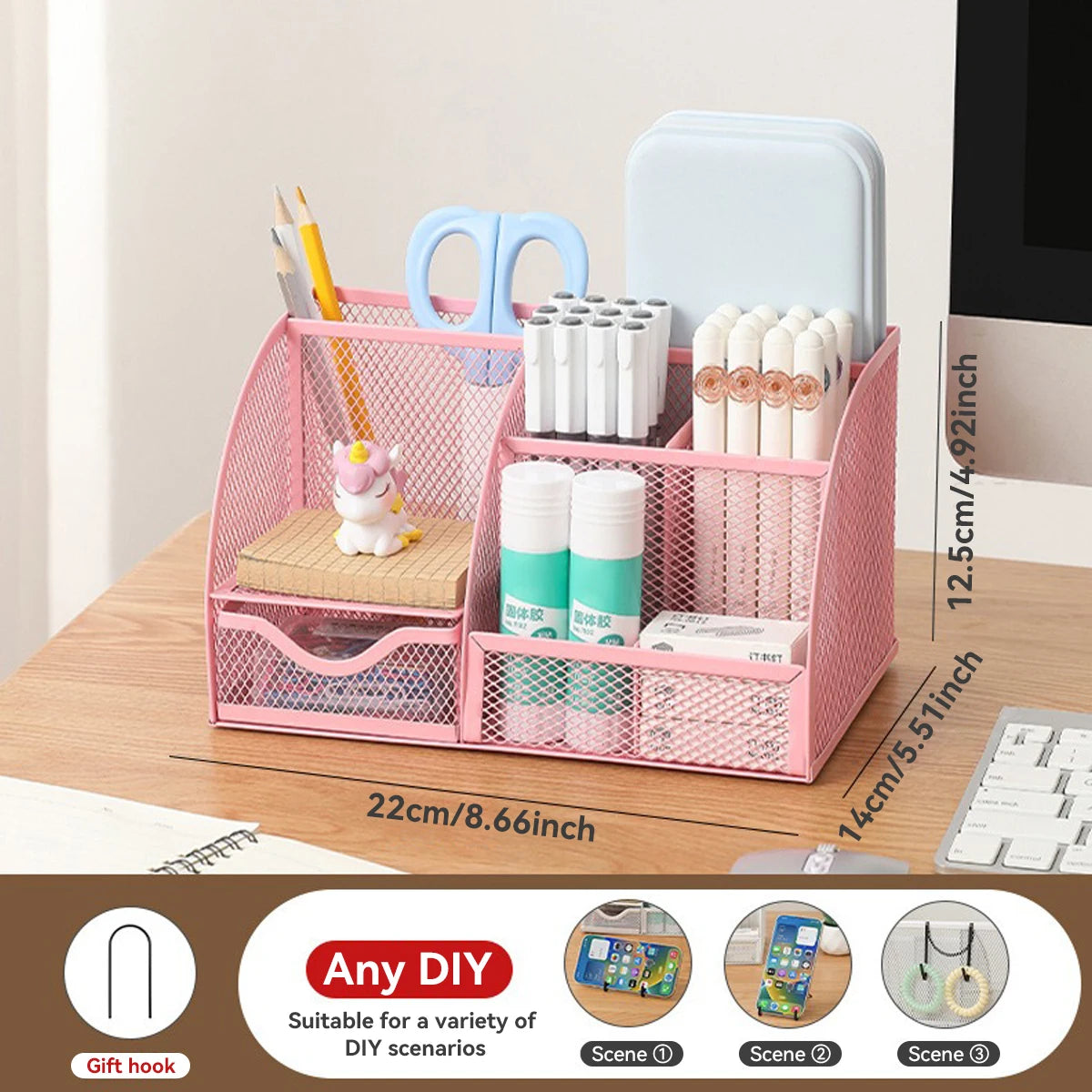 Seven-grid Multi-functional Combination Pen Holder Metal Hollowing Process Korean Stationery Desktop Storage