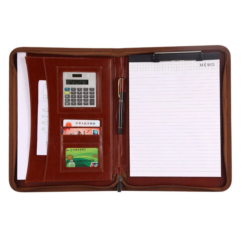Multifunctional A4 Conference Folder Business Stationery Organizer Document Bag Leather Contract File Folders Office