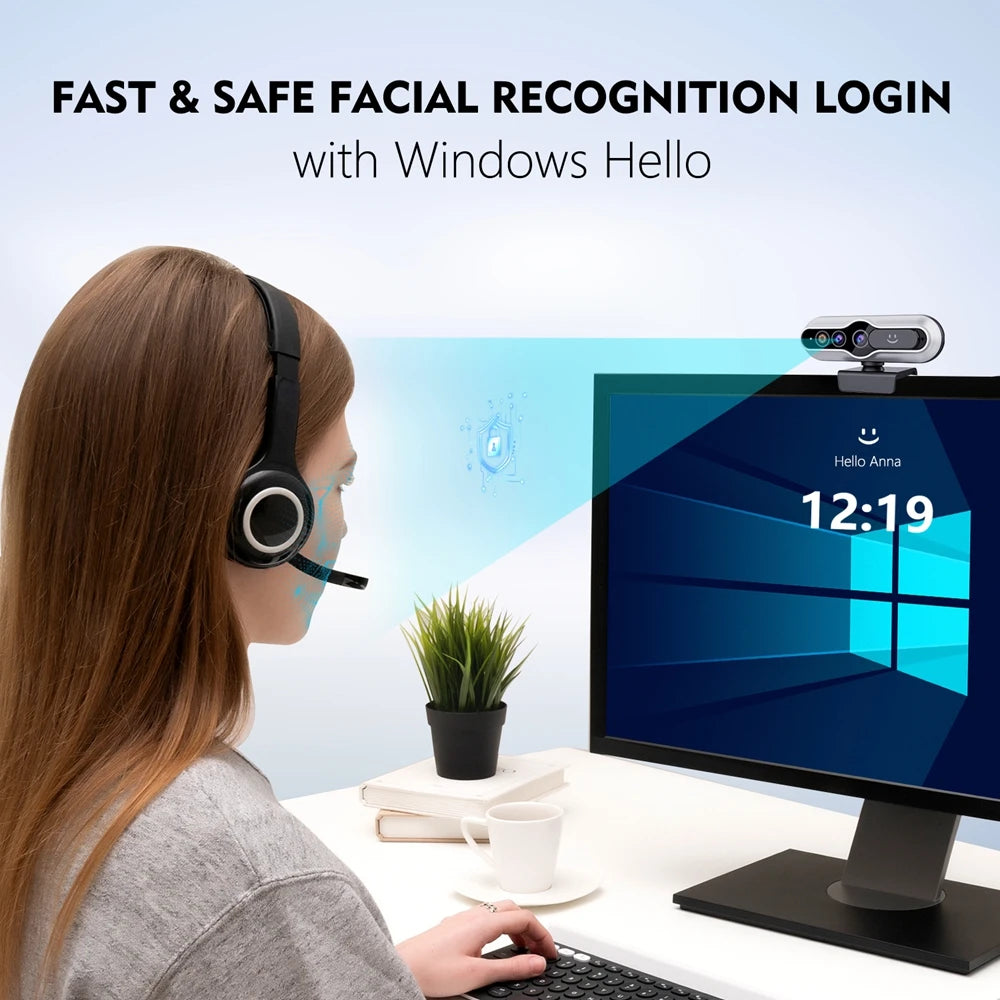 TOALLIN Face Recognition Login PC Camera 2K 1080P Windows Hello Webcam Camera for Laptop Desktop USB Camera
