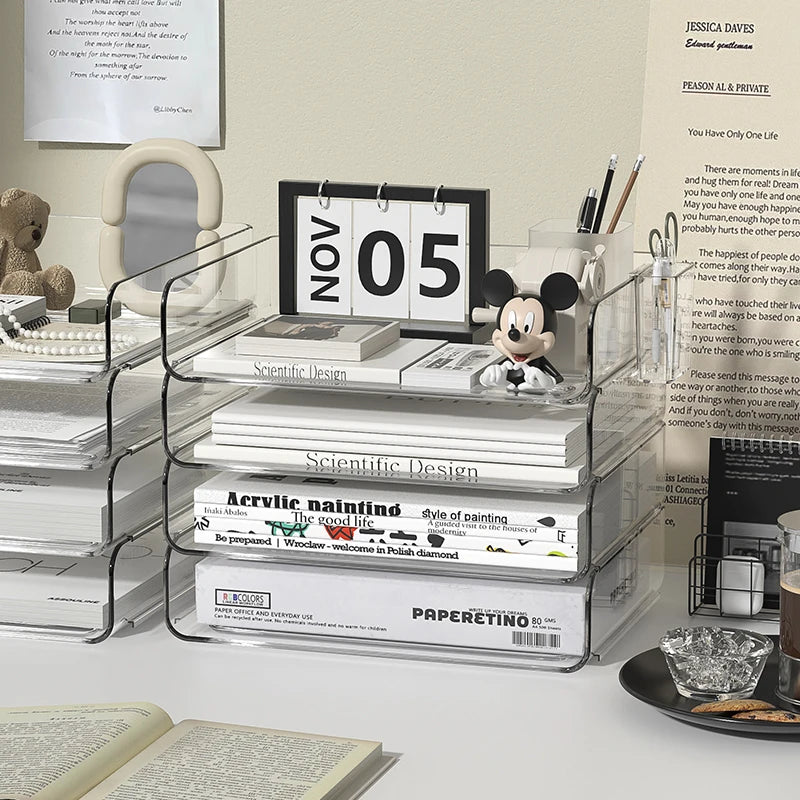 Paper Organizer Letter Tray 4 Pack Acrylic Stackable Desk File Organizer,Clear File Organizer for Desk Office Organizer