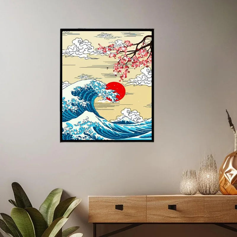 The Great Wave Off Kanagawa Poster Japanese Ukiyo-e Art Print Minimalist Vintage Wall Decor for Zen Office Home Decor
