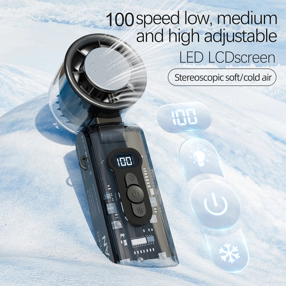 Portable Handheld Fan with LED Light 100 Speeds Foldable Personal Cooling Fan Rechargeable Folding Travel Fan