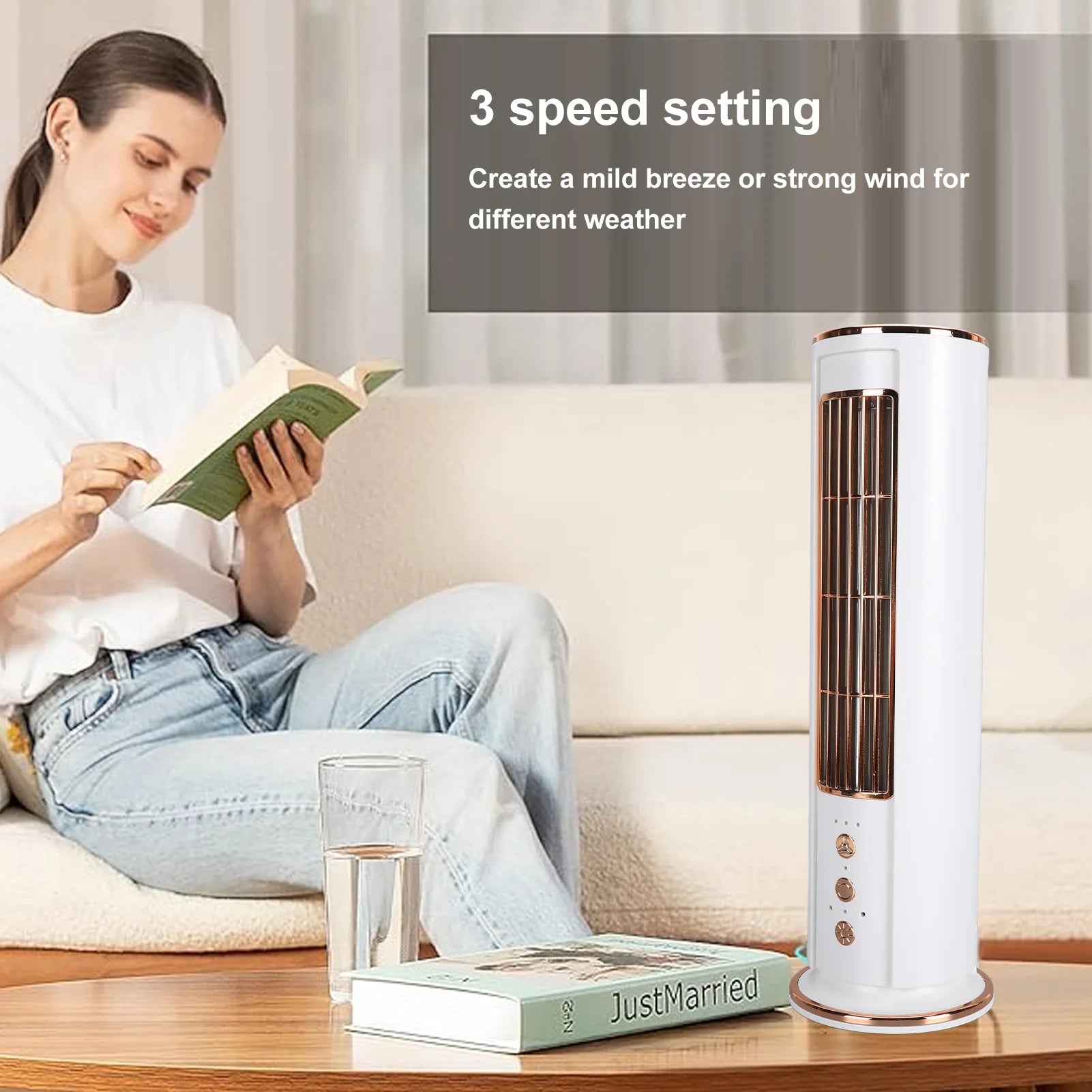 Desktop Bladeless Fan 3 Speed Wind Tower Shaped USB Rechargeable Fan with Remote Control for Summer Use Desktop Fan USB