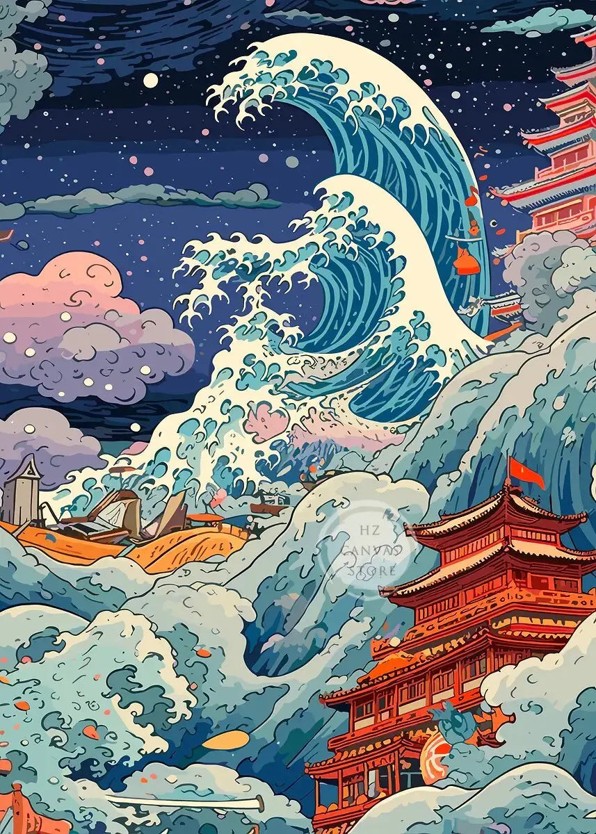 The Great Wave Off Kanagawa Poster Japanese Ukiyo-e Art Print Minimalist Vintage Wall Decor for Zen Office Home Decor