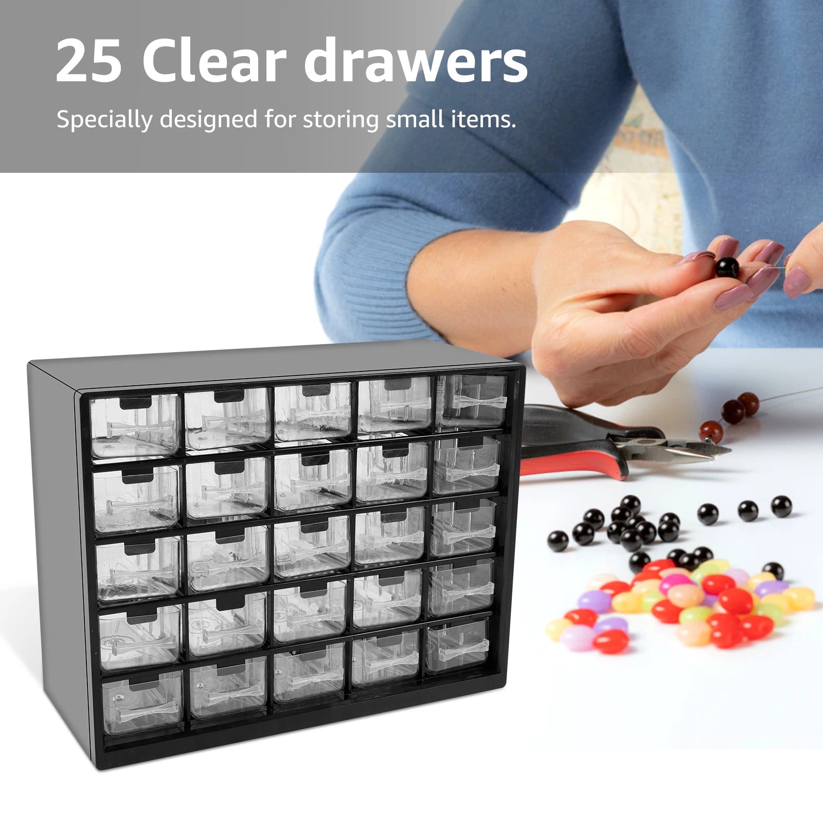 25 Drawer Plastic Drawer Storage Cabinet Storage Hardware and Craft Cabinet with 50 Removable Dividers for Bead Lego