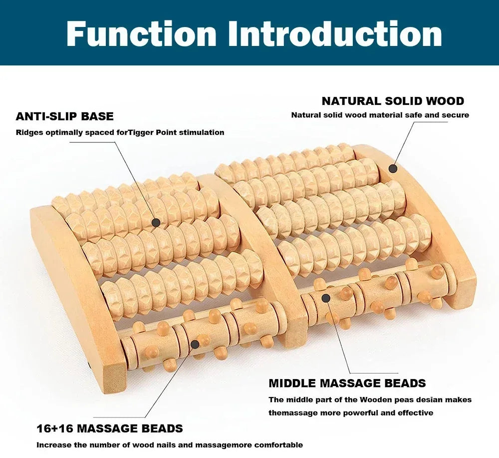 Wooden ten row large roller foot massager for hand massage household foot massager Relieves Fatigue Pain and Fasciitis