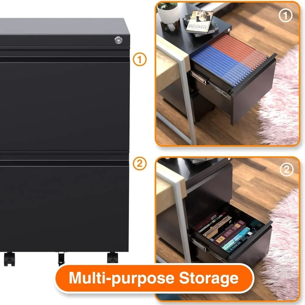 Metal 2 Drawer Mobile File Cabinet with Lock Under Desk Office Steel Filing Cabinet 25.6’’H Legal - United States
