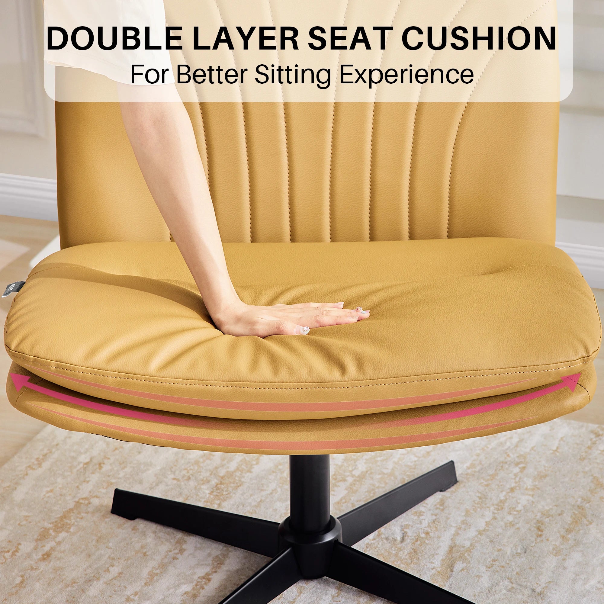 Redlife Criss Cross Chair with Rotating Adjustable Legs Office Chair Durable Pu Leather Wrapped Double Cushion for Home