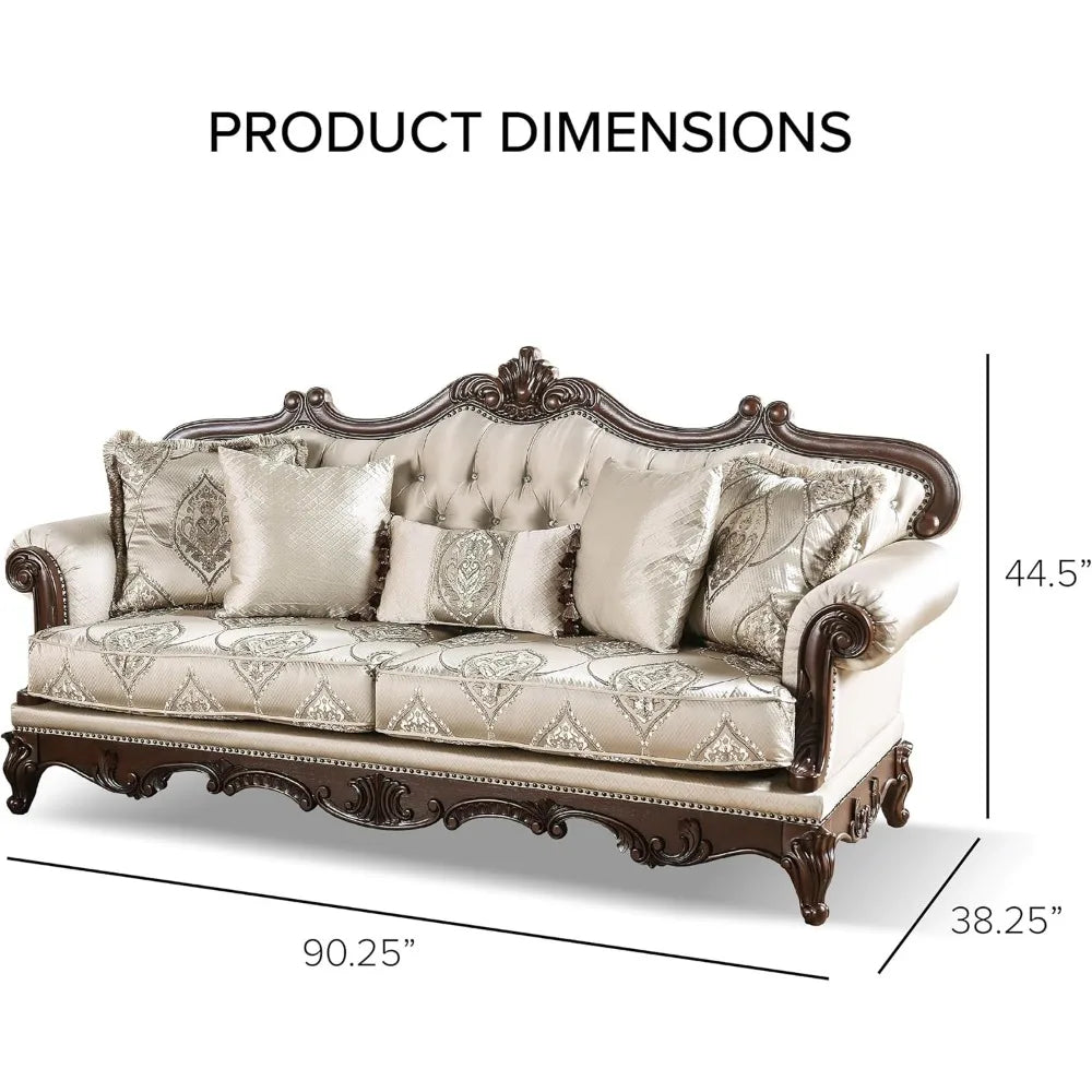 Adelaide Traditional Fabric 3-Piece Sofa Set with Button Tufted Back & Nailhead Trim Accent - Light Brown / United