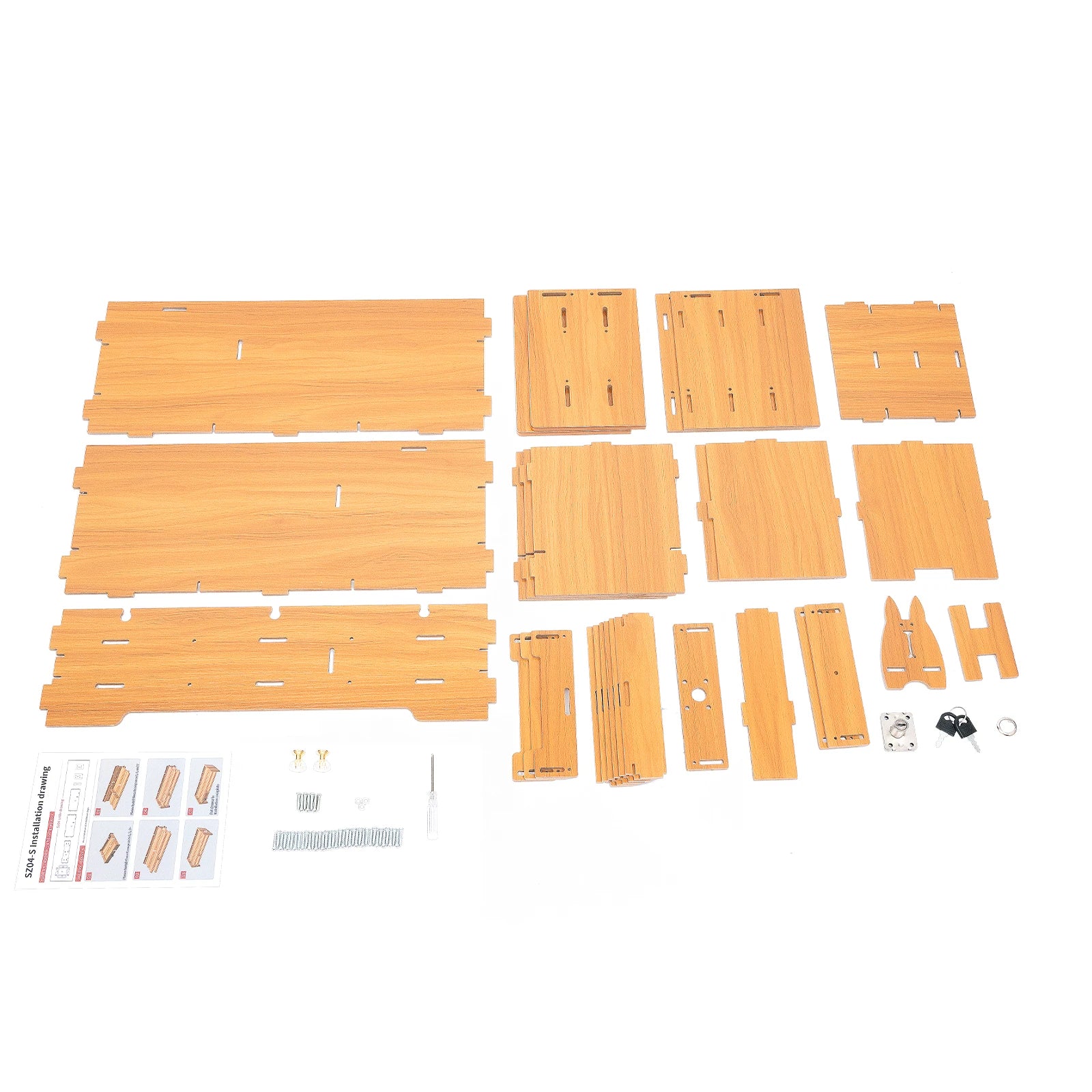 Wood MDF Computer Monitor Stand with Phone Holder 3 Drawers Raised Base Computer RackHeightened Guardrail Monitor Stand