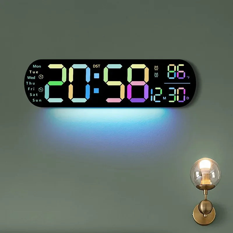 13.78 Inch Remote Control Digital Wall Clock Mood Lighting Timing Countdown 2 Alarm Auto Dimmer DST Plug In Use LED