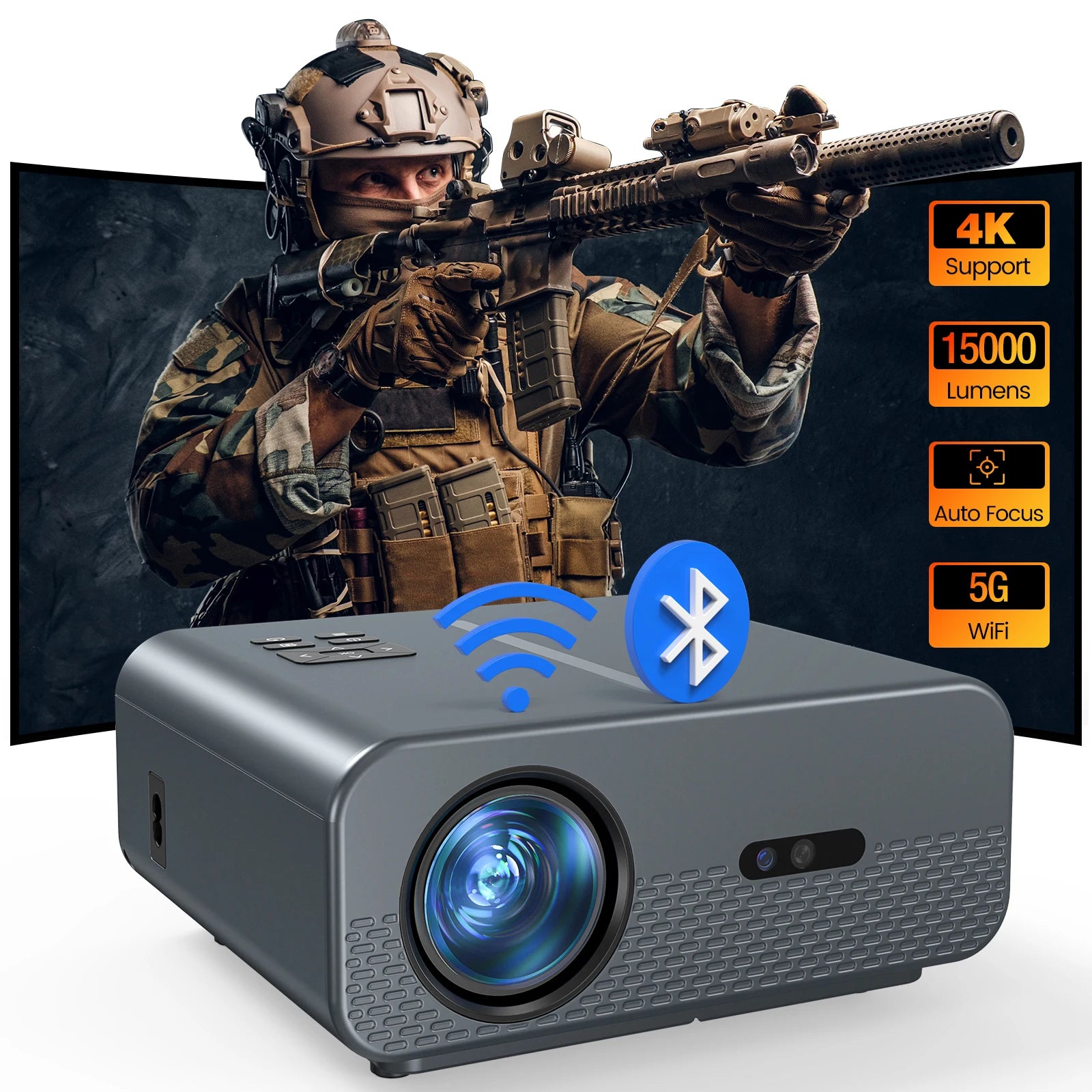 HAPPRUN 1080P Auto Focus Projector,15000Lux,WiFi/Bluetooth,4K Support,6D Keystone 50% Zoom,Portable HDMI/USB/AV/PS5