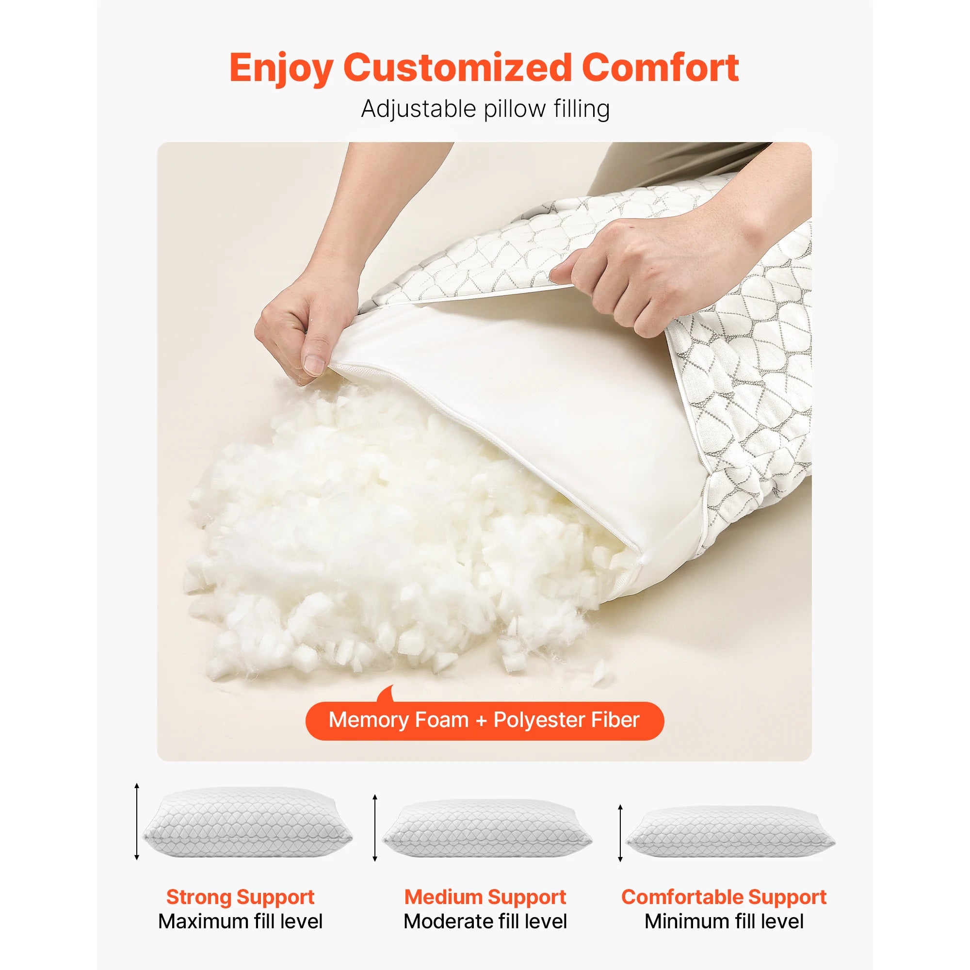 SucceBuy King/Queen Bed Pillow Hotel Comfortable Pillow with Memory Foam Fill Sleep Aid for Sleeping Home Decorative