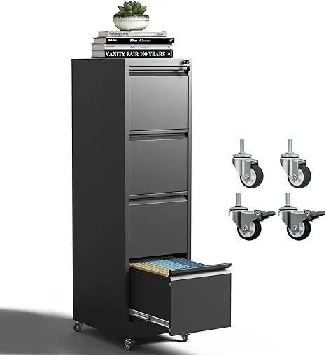 4 Drawer Mobile File Cabinet Metal Filing Cabinet with Lock and Wheels Home Office Rolling File Cabinets