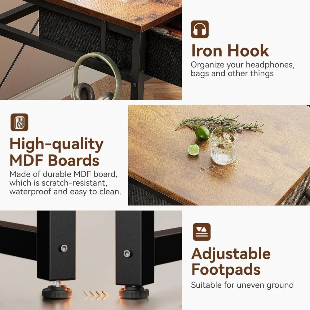 Kids Study Desk: 50 Inch L-Shaped Home Office Desk with 6 Drawers and Power Outlets