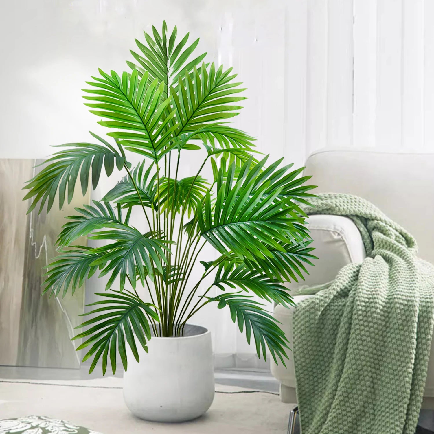 68-125cm/49.2in Artificial Areca Palm Plant Fake Tropical Leaves Fake Yellow Palm Indoor Home Office Decor