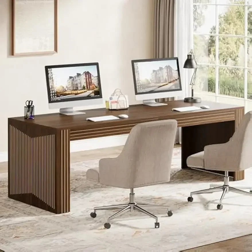 [High-Quality Hot Deal!]79-Inch Extra Long Desk Two Person Double Desk for Home Office Wooden Long Computer Desk