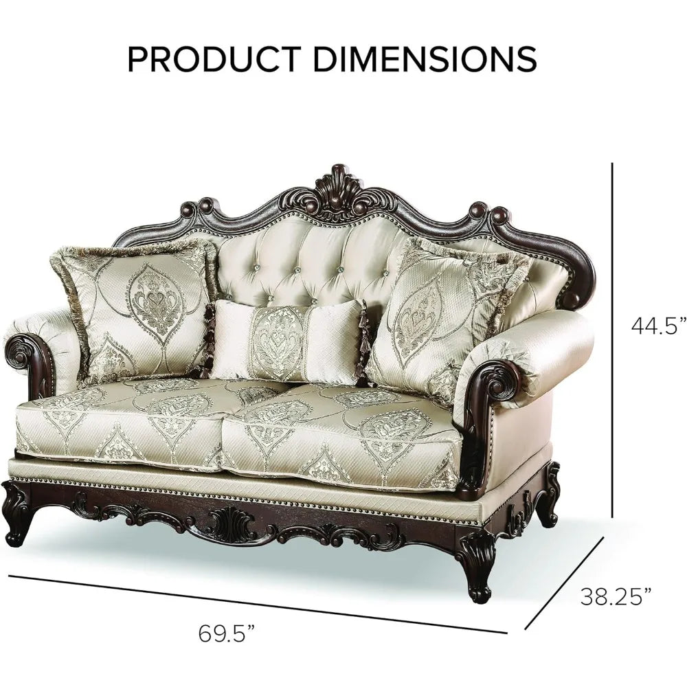 Adelaide Traditional Fabric 3-Piece Sofa Set with Button Tufted Back & Nailhead Trim Accent - Light Brown / United