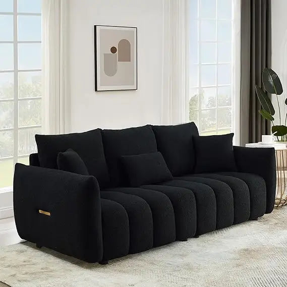 82’’ Modern Sofa Couch Comfy Deep Seat Teddy Cloud Sofa Upholstered 3-Seater Boucle Couch Oversized Loveseat for Living
