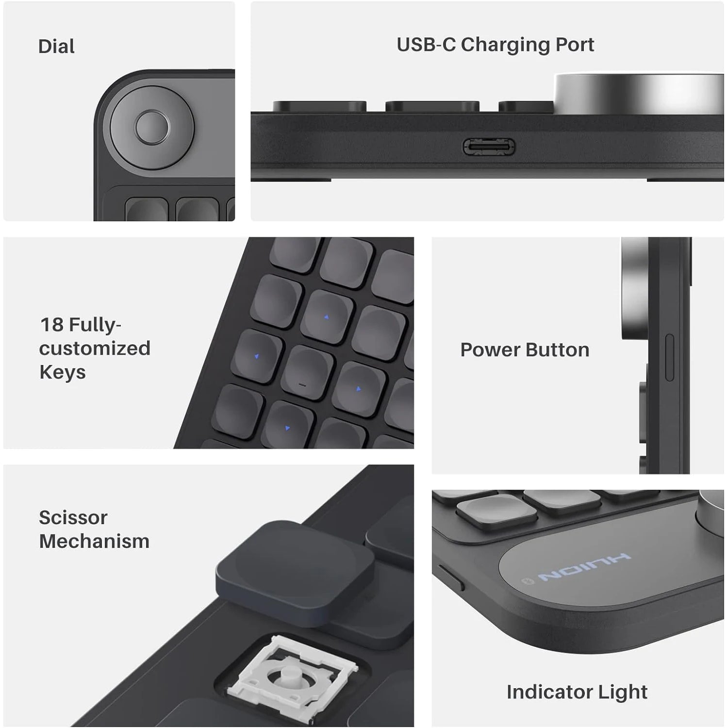HUION Keydial Mini Wireless Keyboard Bluetooth Connectivity Keyboard with Dial for Drawing Tablet PC MacBook Surface