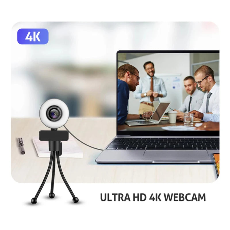 4K Webcam 2K Full HD Web Camera With Microphone LED Fill Light USB Web Cam Rotatable For PC Computer Laptop for Youtube
