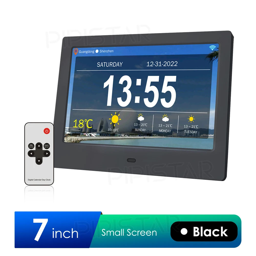 10.1/7-inch WiFi calendar photo frame dementia clock time date weather forecast smart desktop clock - 7-inch black WIFI