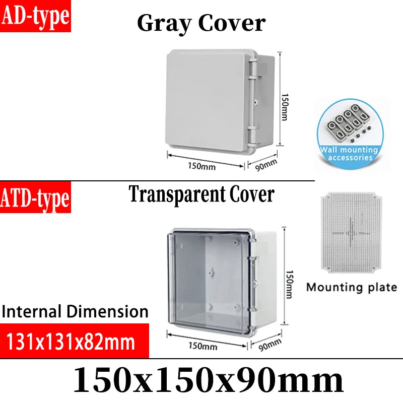 ABS plastic junction box AD type outdoor waterproof junction box - 150x150x90mm / Grey cover