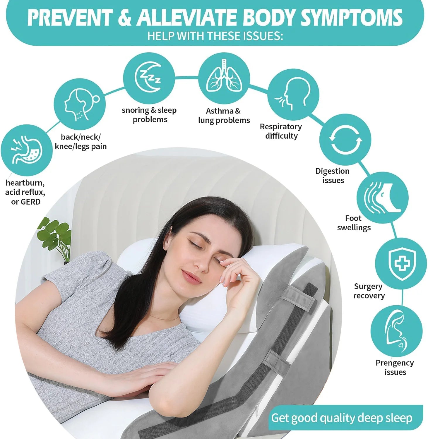 3PCS Bed Wedge Pillow for Sleeping 20-in-1 Adjustable Memory Foam Triangle Pillow for Back Leg Pain Relief Snoring