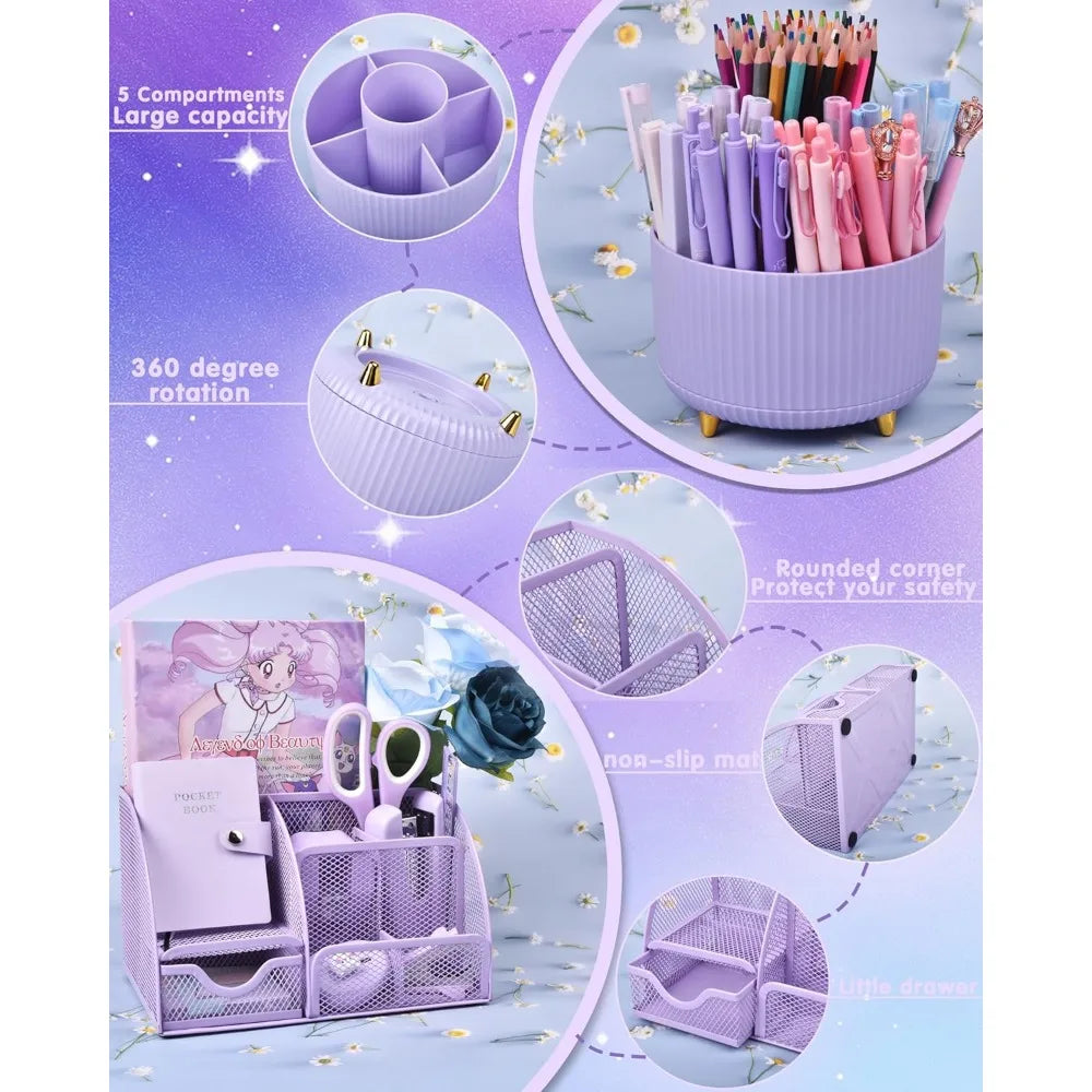 purple desk organizers and accessories with mesh desk organizer and 360°rotating pen holder and a lot of office purple