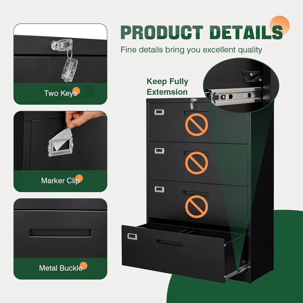 File Cabinets,4 Drawer Metal Lateral Filing Organization Storage Cabinets with Lock,Home Office for Hanging Files