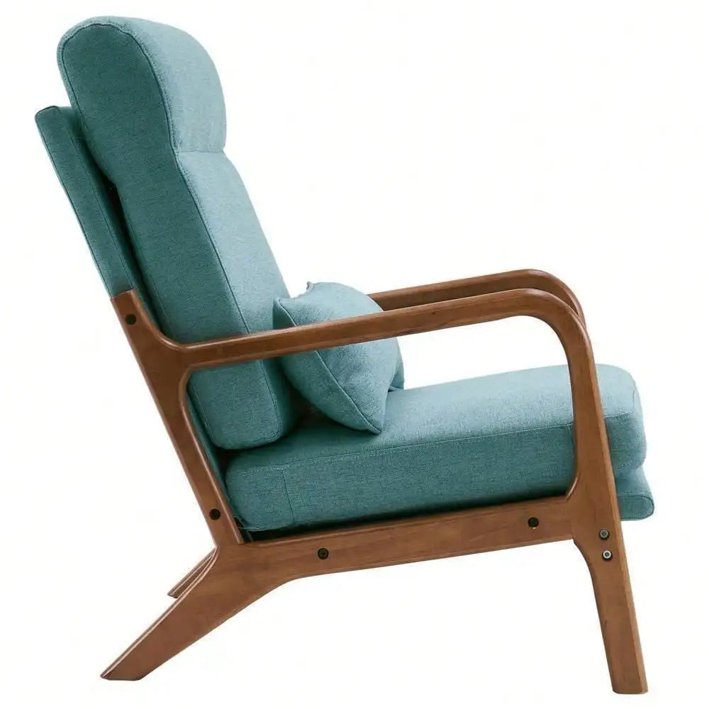 Solid Wood Accent Chair Single Sofa Upholstered Lounge Armchair High Back - green / United States